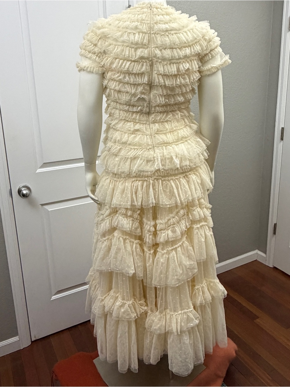 Needle & Thread Cream Ruffled Tulle Tiered Maxi Dress NWT - Size 14 (shortened) - Picture 7 of 16